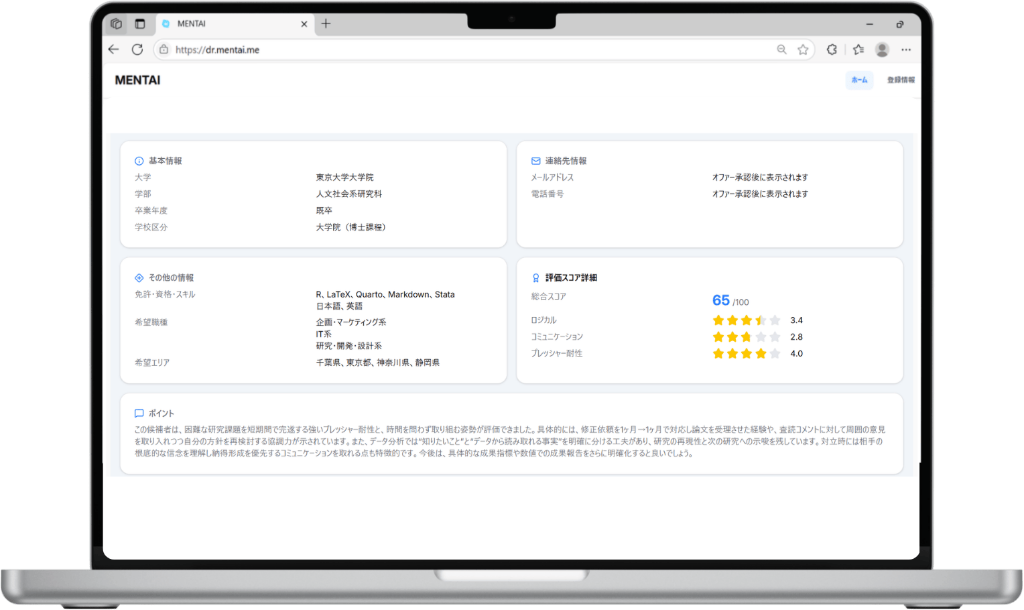 MENTAI候補者プロフィール